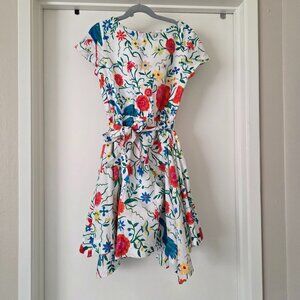 J. Crew Crewcuts Dress Floral Bird Linen Cotton Colorful Summer Girl's Size 10